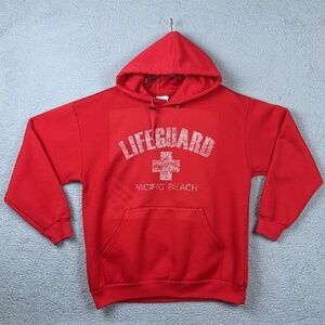 Vintage Lifeguard Hoodie Mens Large Pacific Beach Red Hill Heavyweight Made USA